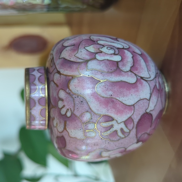Vintage Pink Floral Cloisonné Vase/Jar - Picture 11 of 17
